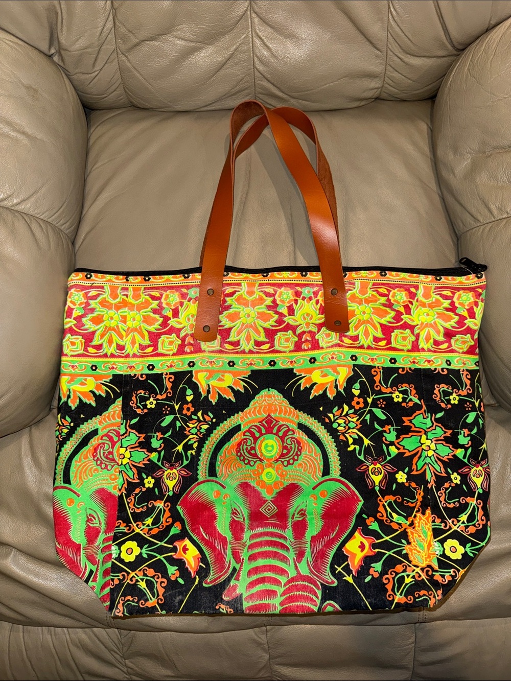 Bohemian Elephant Print Tote Bag in Multicolor